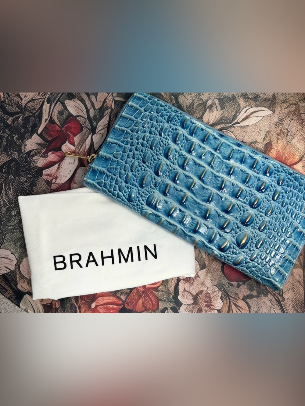 Brahmin Skyler Melbourne Travel Wallet Wristlet Deep Azure Blue